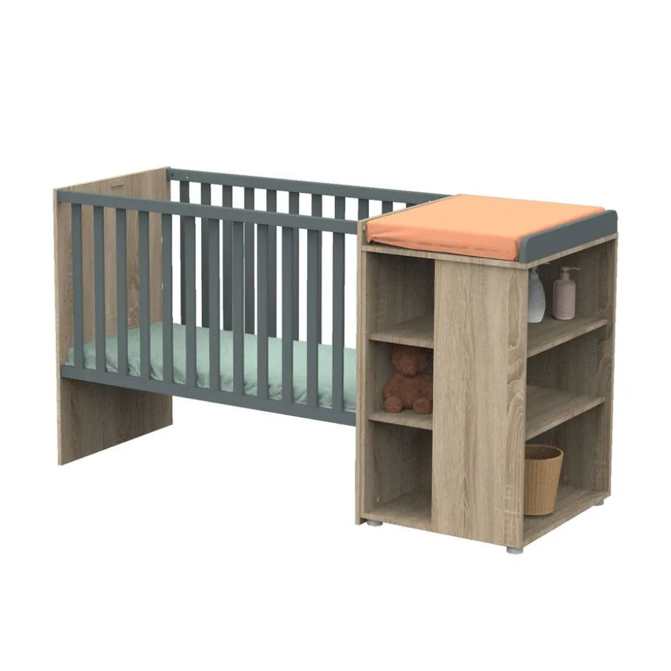Lit évolutif bébé combiné 60x120 cm en 90x190 cm + tiroir de lit nova gris volcan