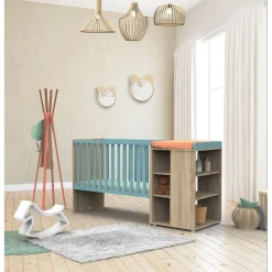Lit évolutif bébé combiné 60x120 cm en 90x190 cm + tiroir de lit nova argile douce