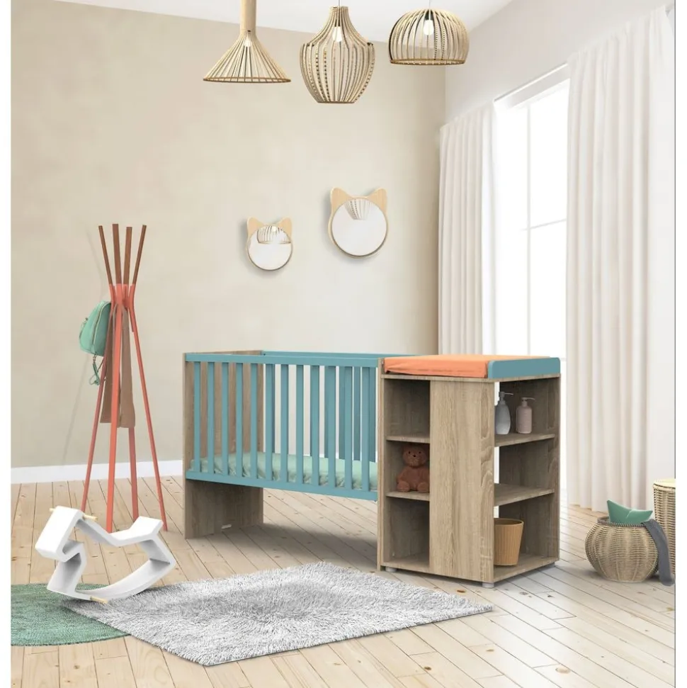 Lit évolutif bébé combiné 60x120 cm en 90x190 cm + tiroir de lit nova argile douce