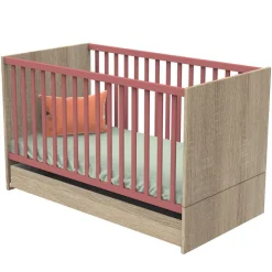 Lit évolutif bébé 70x140 cm + tiroir de lit nova rose canyon