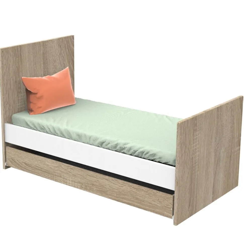 Lit évolutif bébé 70x140 cm + tiroir de lit nova blanc lin