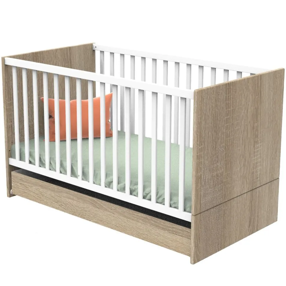 Lit évolutif bébé 70x140 cm + tiroir de lit nova blanc lin