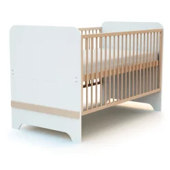 Lit évolutif 70x140 cm carrousel blanc et hêtre verni