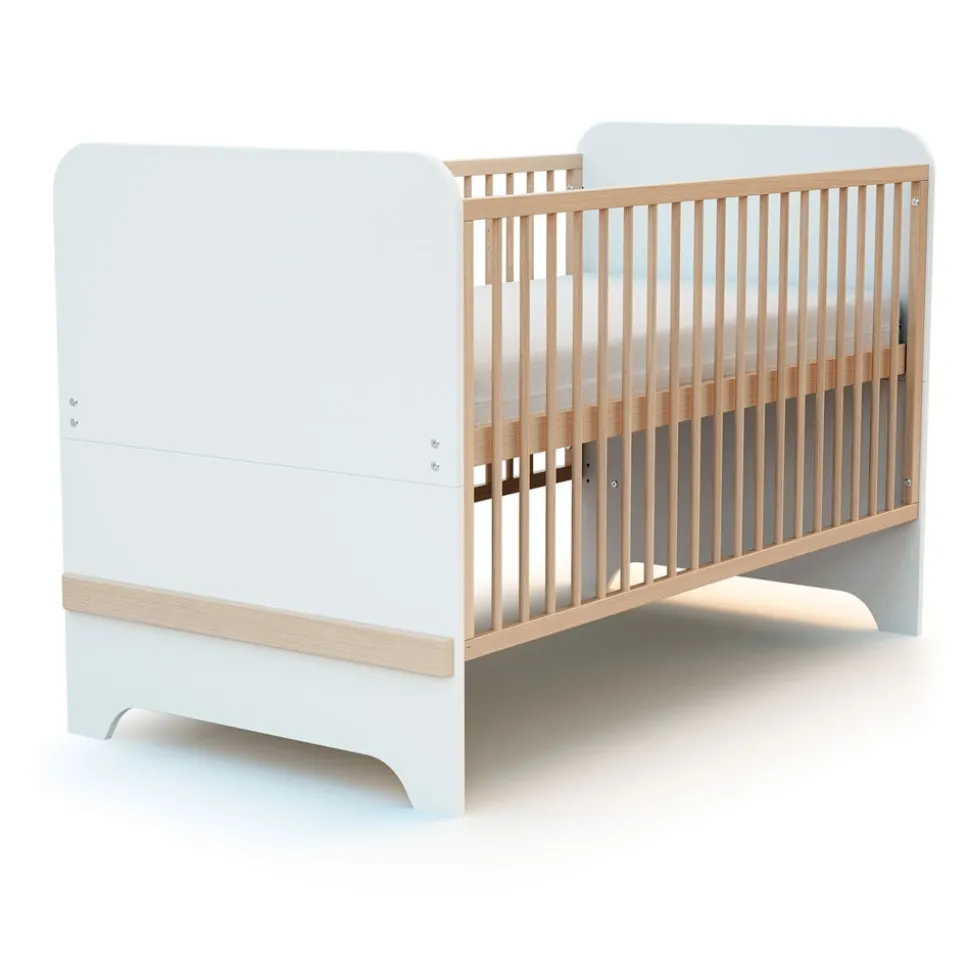 Lit évolutif 70x140 cm carrousel blanc et hêtre verni