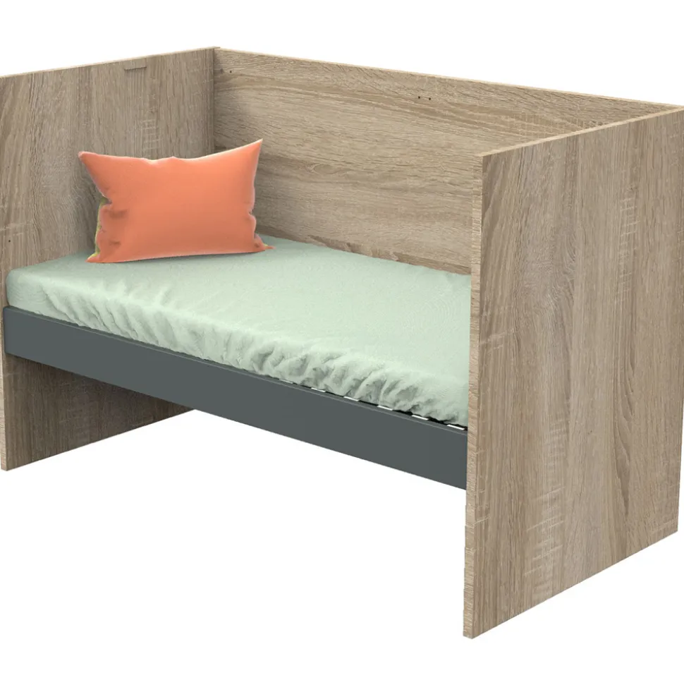 Lit 70x140 évolutif en 90x190 puis 140x190 nova gris volcan