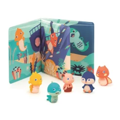 Livre de bain avec 5 marionnettes à doigts