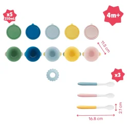 Lot 5 bols fun colors + 5 couvercles + 1 ventouse + 3 cuillères