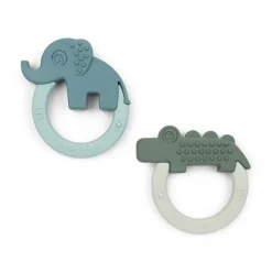 Lot de 2 anneaux de dentition en silicone deer friends green/blue