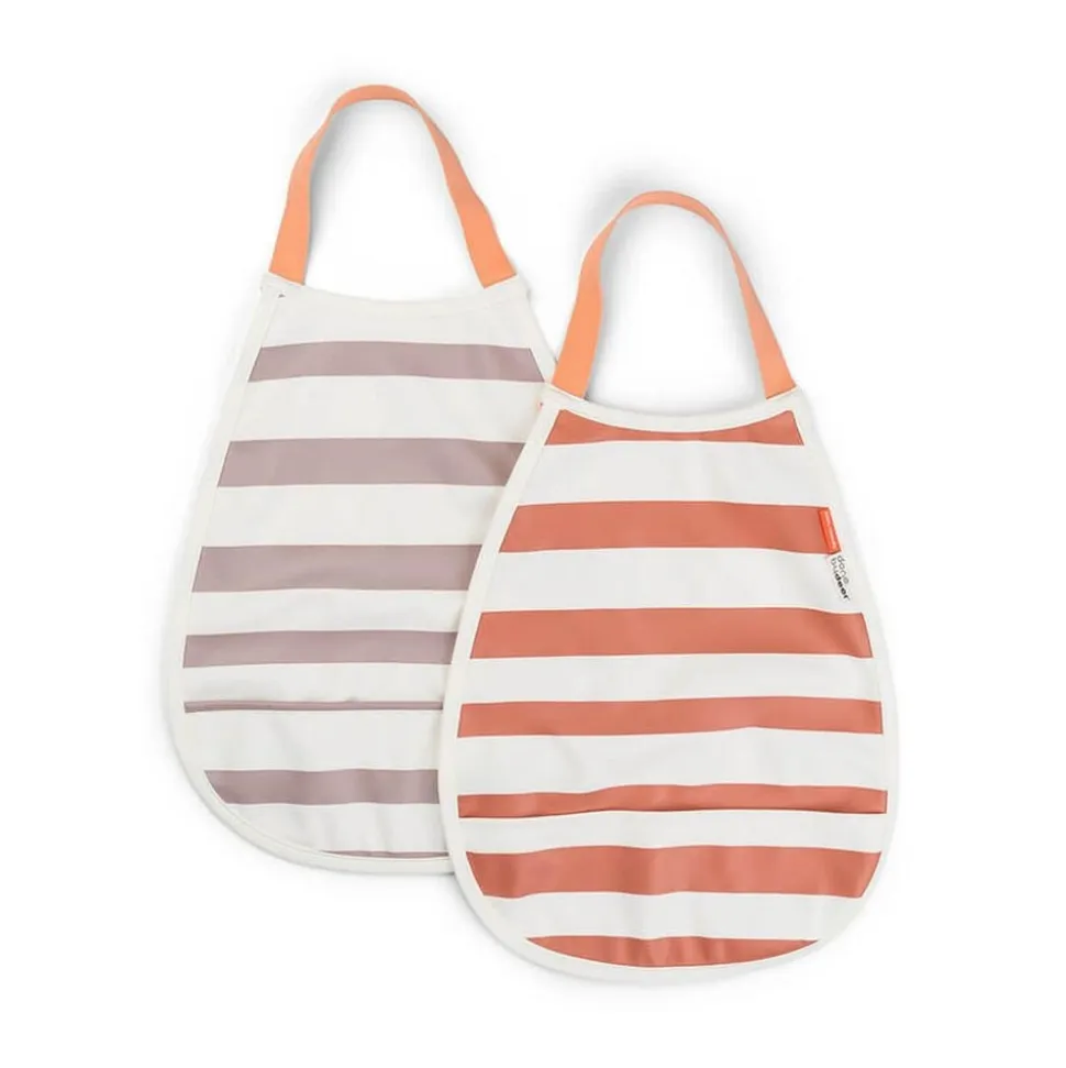 Lot de 2 bavoirs avec élastique stripes papaye/rose