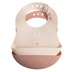 Lot de 2 bavoirs avec récupérateur en silicone mrs. rabbit