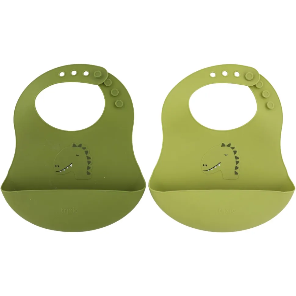 Lot de 2 bavoirs avec récupérateur en silicone mr. dino