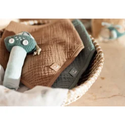 Lot de 2 bavoirs bandana gaze de coton sea green & biscuit