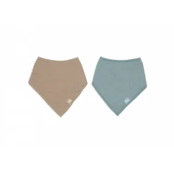 Lot de 2 bavoirs bandana gaze de coton sea green & biscuit