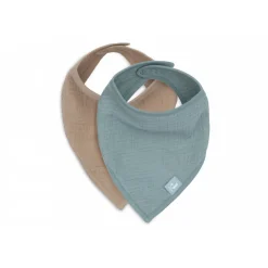 Lot de 2 bavoirs bandana gaze de coton sea green & biscuit