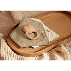 Lot de 2 bavoirs bandana gaze de coton olive green & oatmeal