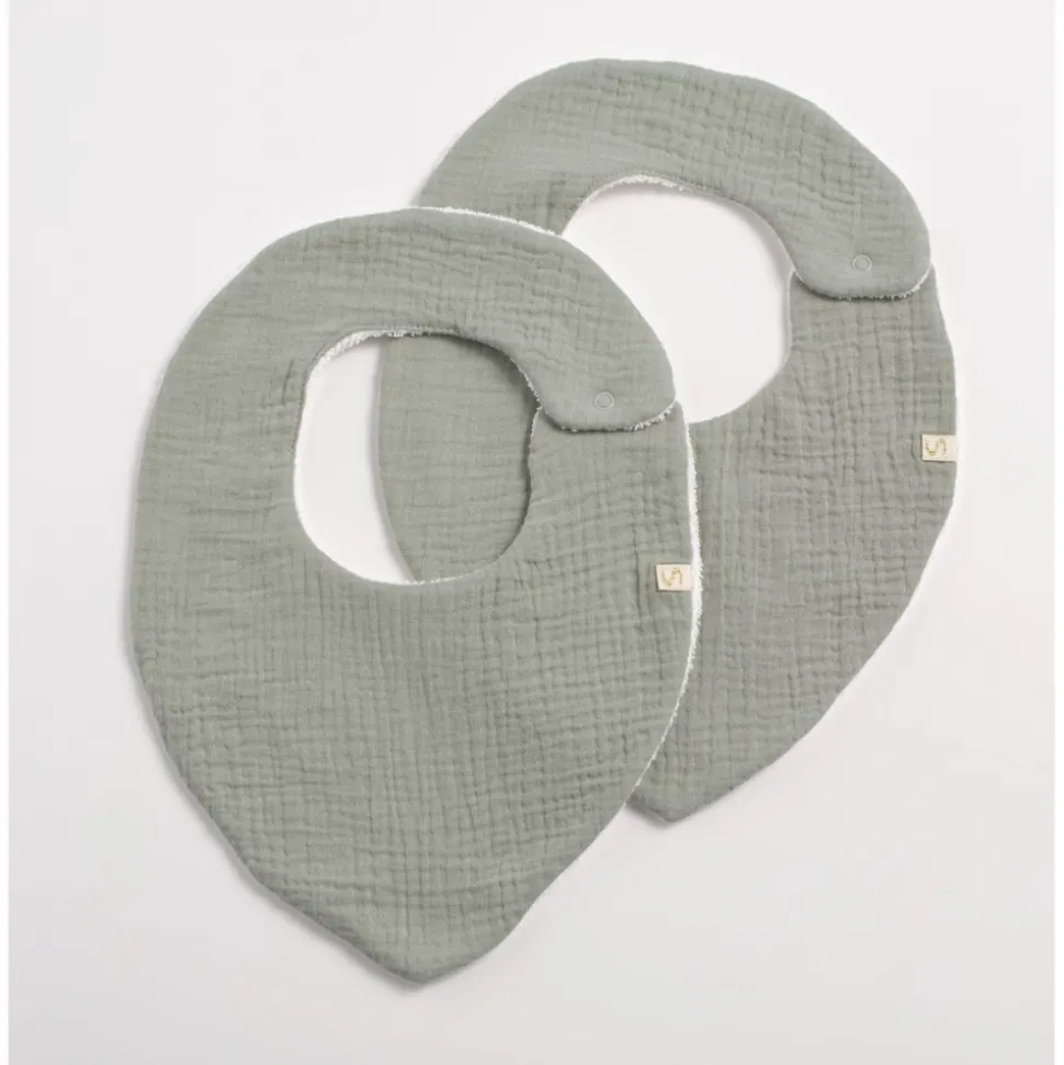 Lot de 2 bavoirs bébé uni sauge
