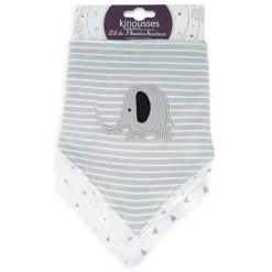 Lot de 3 bavoirs en coton elephant gris