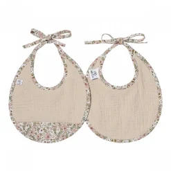 Lot de 2 bavoirs gaze de coton - beige / liberty - afternoon tea