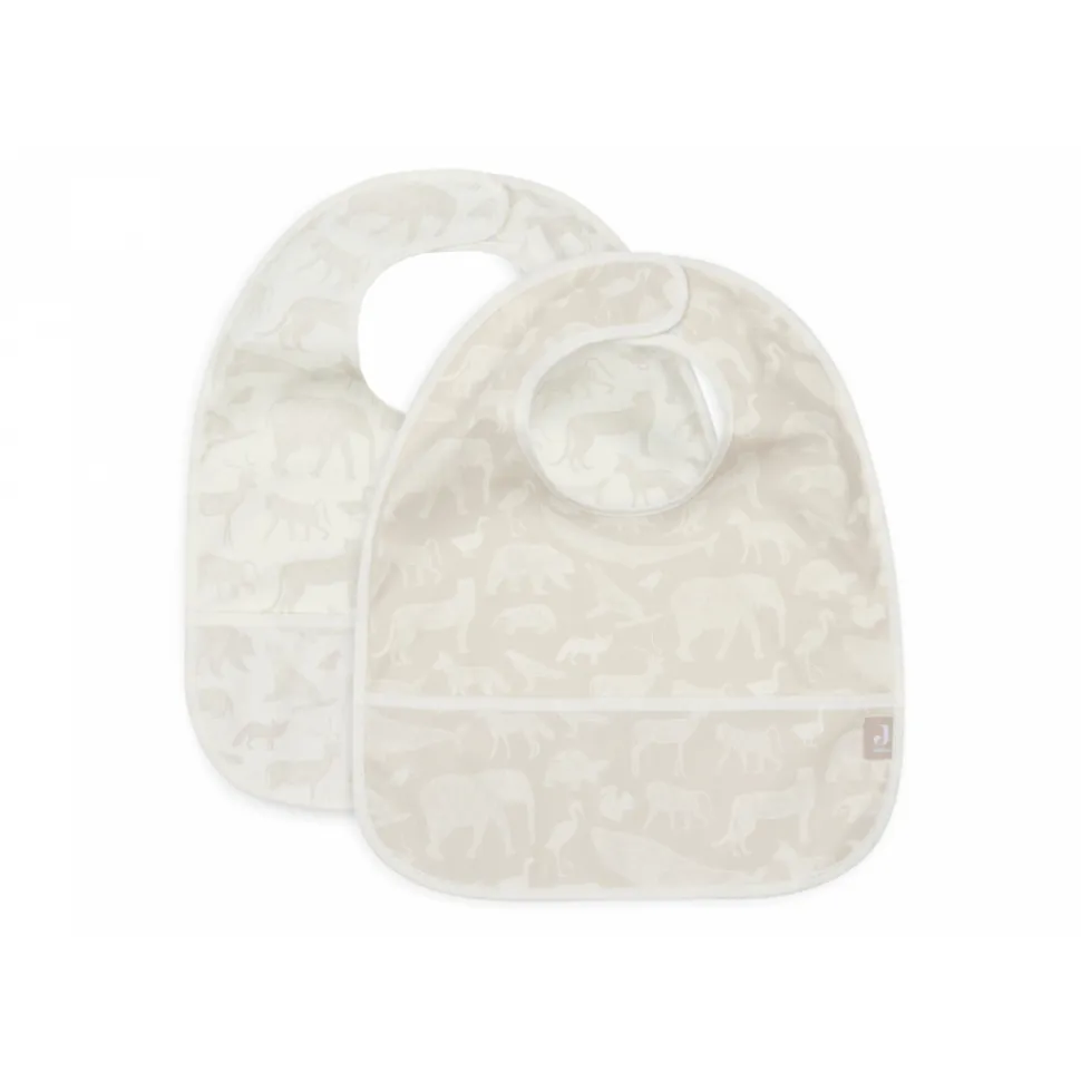 Lot de 2 bavoirs imperméables animaux nougat