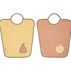 Lot de 2 bavoirs maternelle poire/pomme - je m'appelle - 35x38cm - fermeture élastiquée