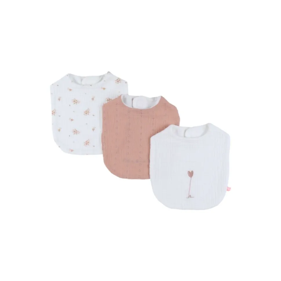 Lot de 3 bavoirs, mousseline de coton bio et éponge