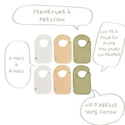 Lot de 6 bavoirs naissance les colorés - 17x29cm