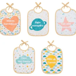 Lot de 5 bavoirs naissance love family