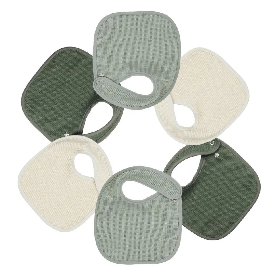 Lot de 6 bavoirs naissance nid d'abeille unis sauge