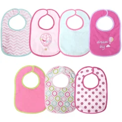 Lot de 7 bavoirs velcro rose