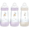 Lot de 3 biberons anti-colique 260 ml lilas, nature et sable