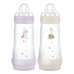 Lot de 2 biberons anti-colique 320 ml lilas et sable