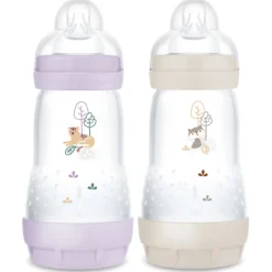 Lot de 2 biberons anti-colique 260 ml lilas et sable