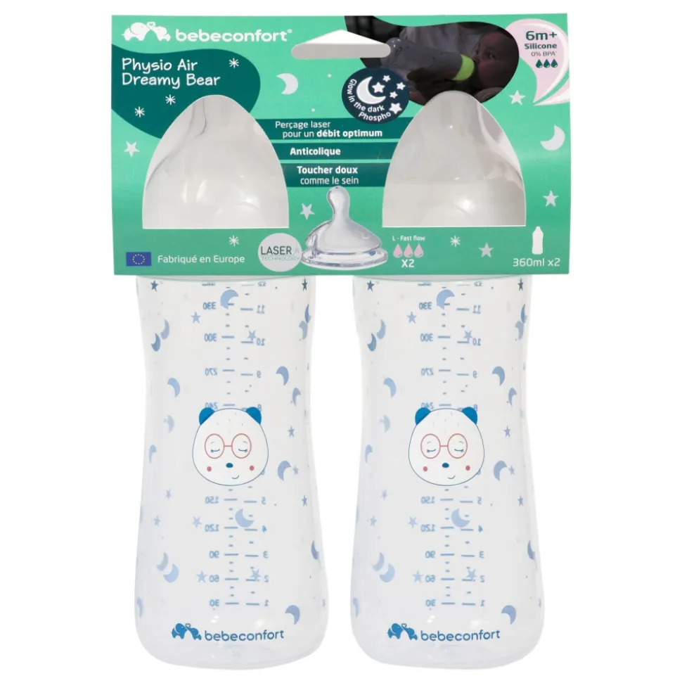 Lot de 2 biberons anti colique phosphorescent bébé 6 mois