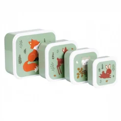 Lot de 4 boîtes à goûter amis de la forêt vert