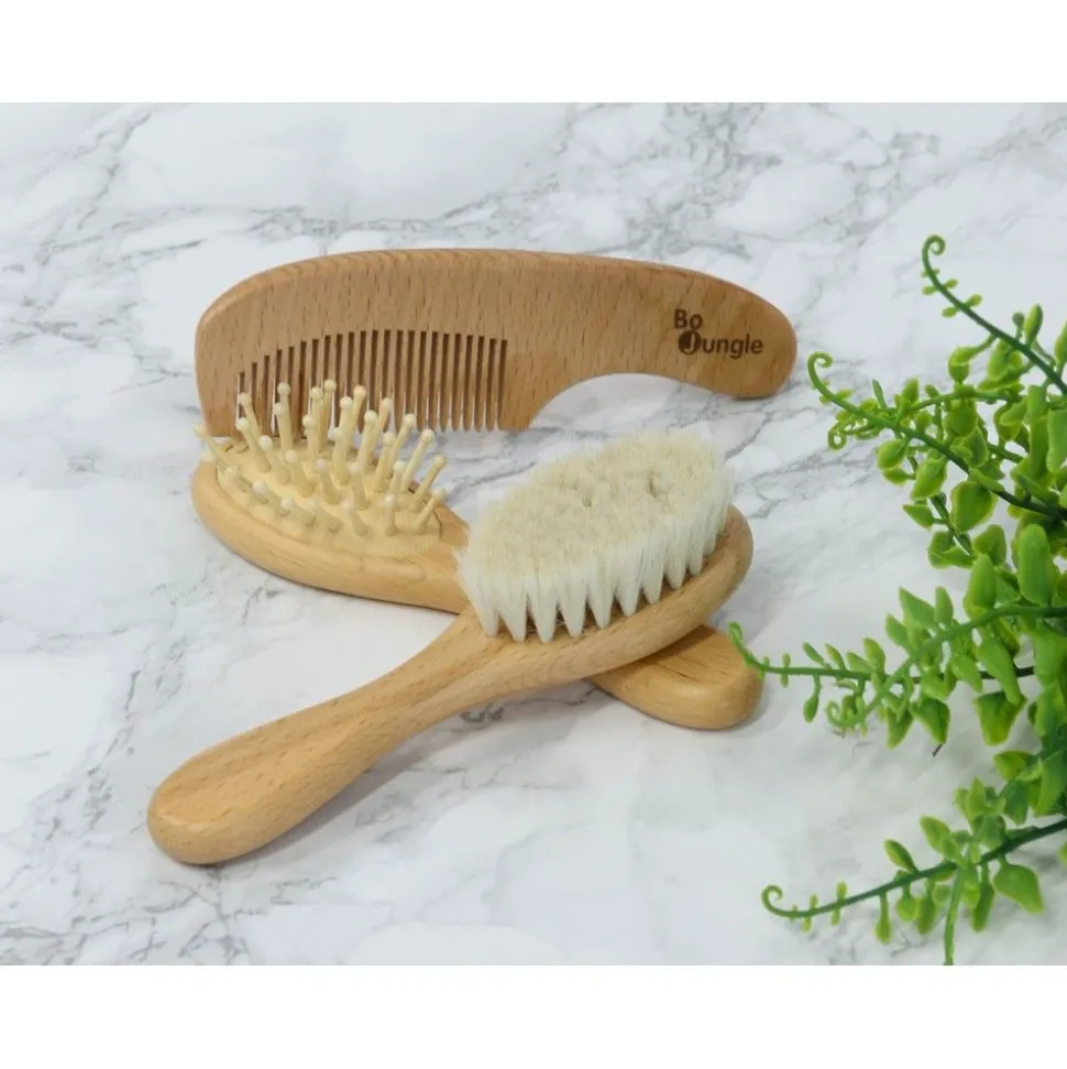 Lot de 3 brosses de soins pour bébés en bois naturel