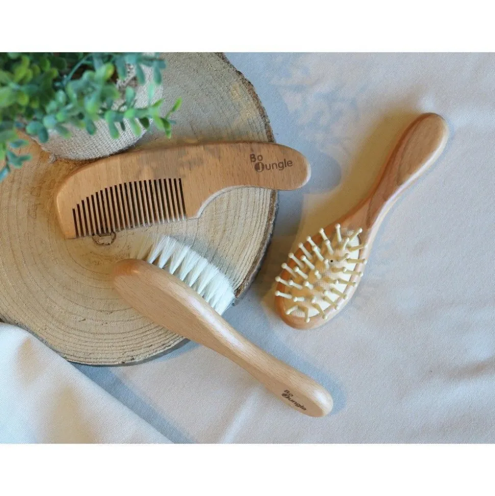 Lot de 3 brosses de soins pour bébés en bois naturel