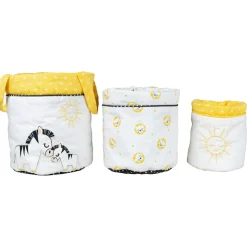 Lot de 3 corbeille gigognes pluche et pompon
