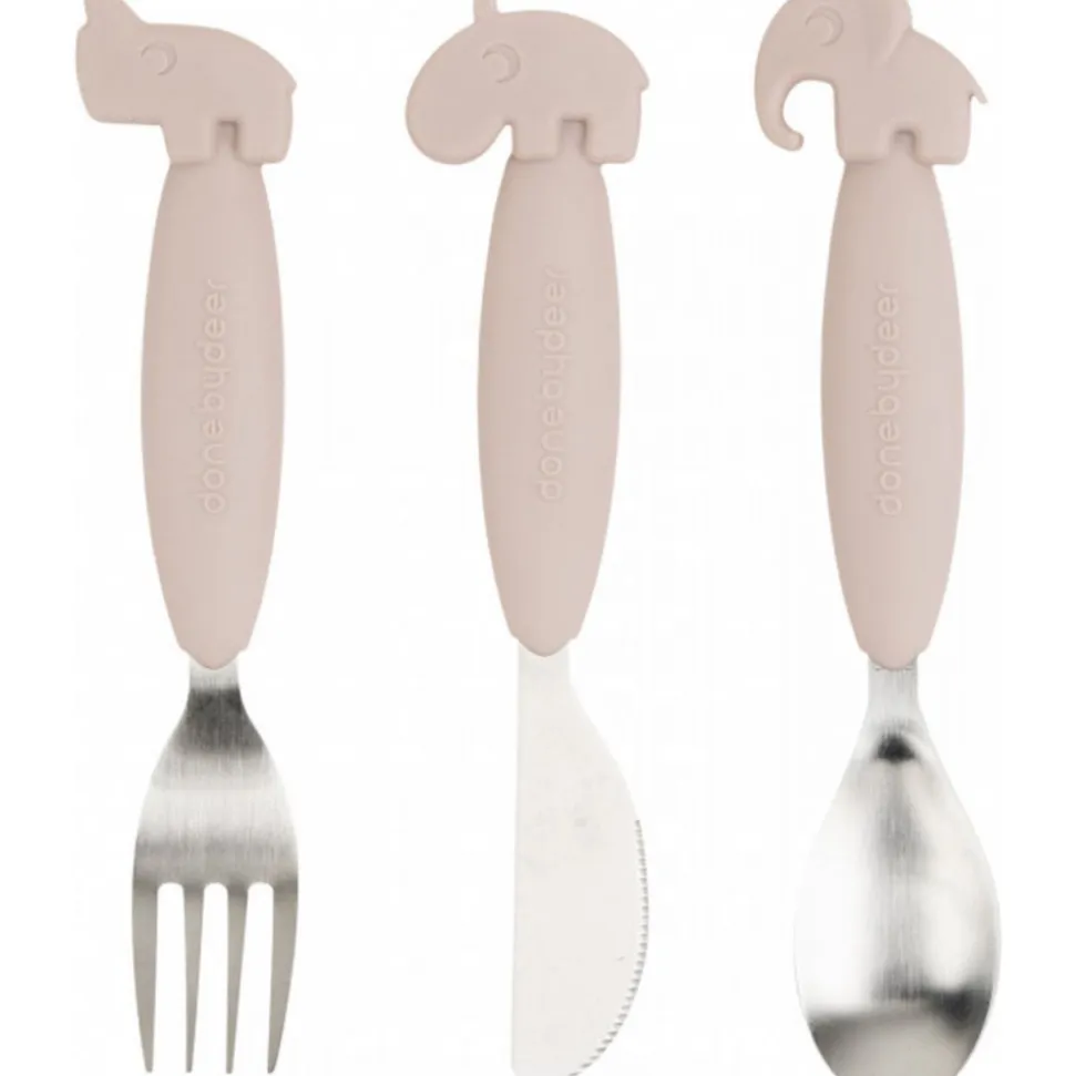 Lot de 3 couverts 3 easy-grip deer friends rose