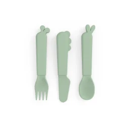 Lot de 3 couverts en silicone deer friends vert