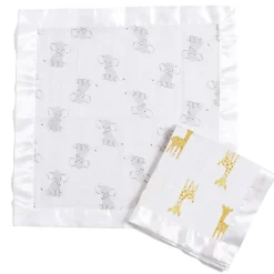 Lot de 2 couvertures-doudous en mousseline de coton safari babes