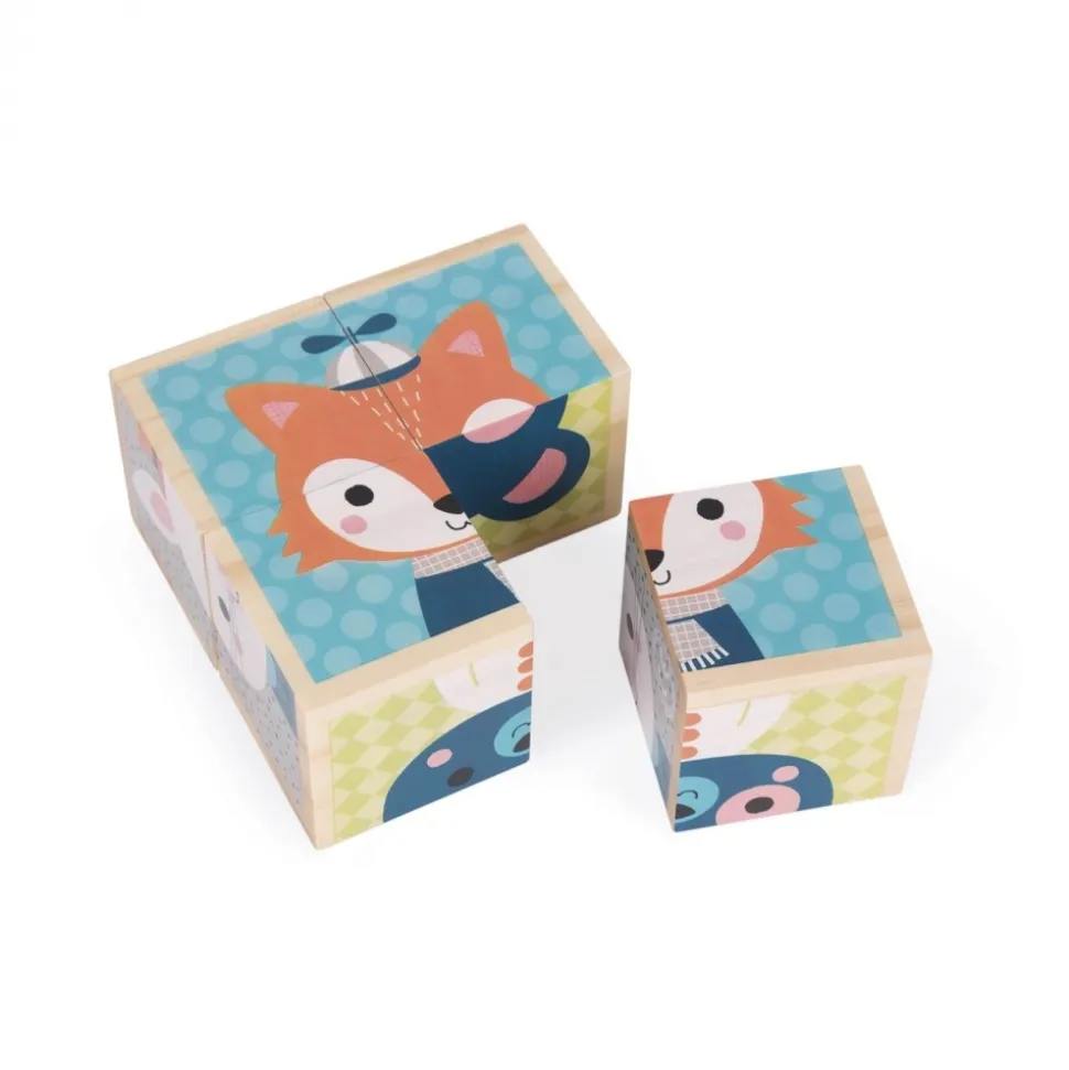 Lot de 4 cubes en bois portraits de la forêt