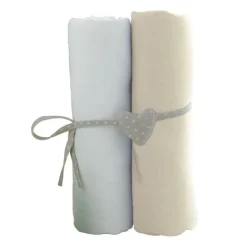 Lot de 2 draps housse blanc / écru 60x120 cm