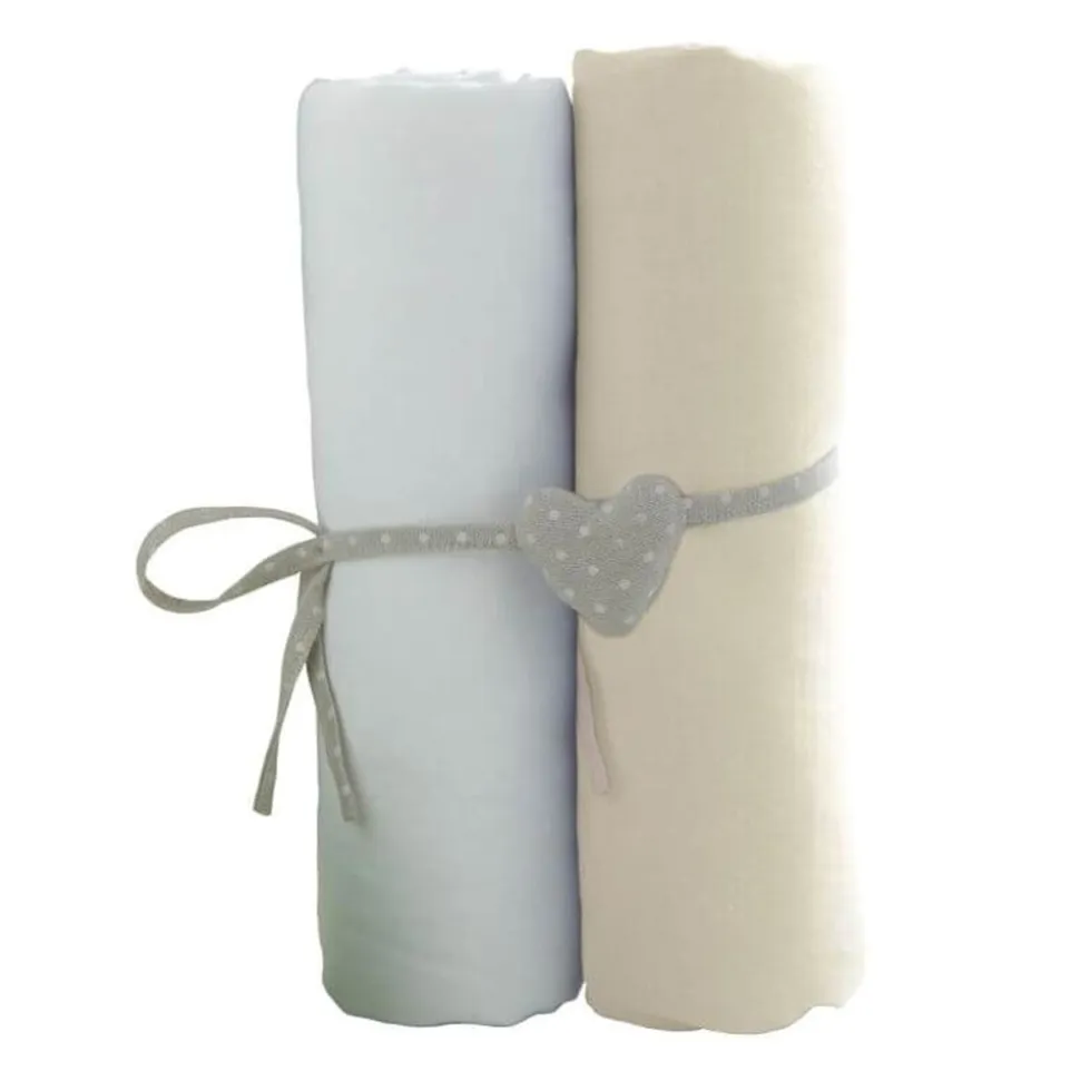 Lot de 2 draps housse blanc / écru 60x120 cm