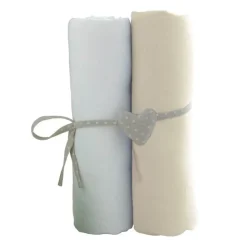 Lot de 2 draps housse blanc / ecru 70 x 140 cm
