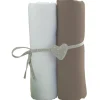 Lot de 2 draps housse blanc / taupe 70 x 140 cm