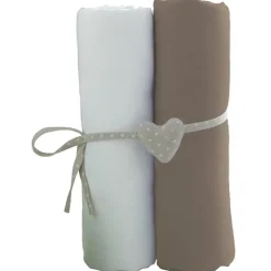 Lot de 2 draps housse blanc / taupe 70 x 140 cm