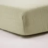 Lot de 2 draps housse double gaze 70 x 140 cm - ecru / vert mousse