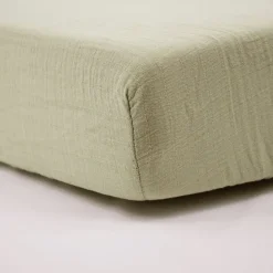 Lot de 2 draps housse double gaze 70 x 140 cm - ecru / vert mousse