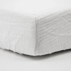 Lot de 2 draps housse double gaze 70 x 140 cm - ecru / vert mousse