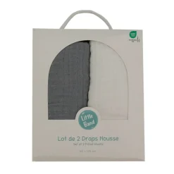 Lot de 2 draps housse double gaze 70 x 140 cm - ecru / gris